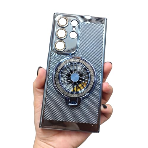 Phone Case with Gyroscope Stand for Samsung Series, Electroplating Heat Dissipation Phone Case, 360° Rotation Gyroscope Magnetic Stand Case for Samsung S24/S23/S22 (Blue,S24Ultra)