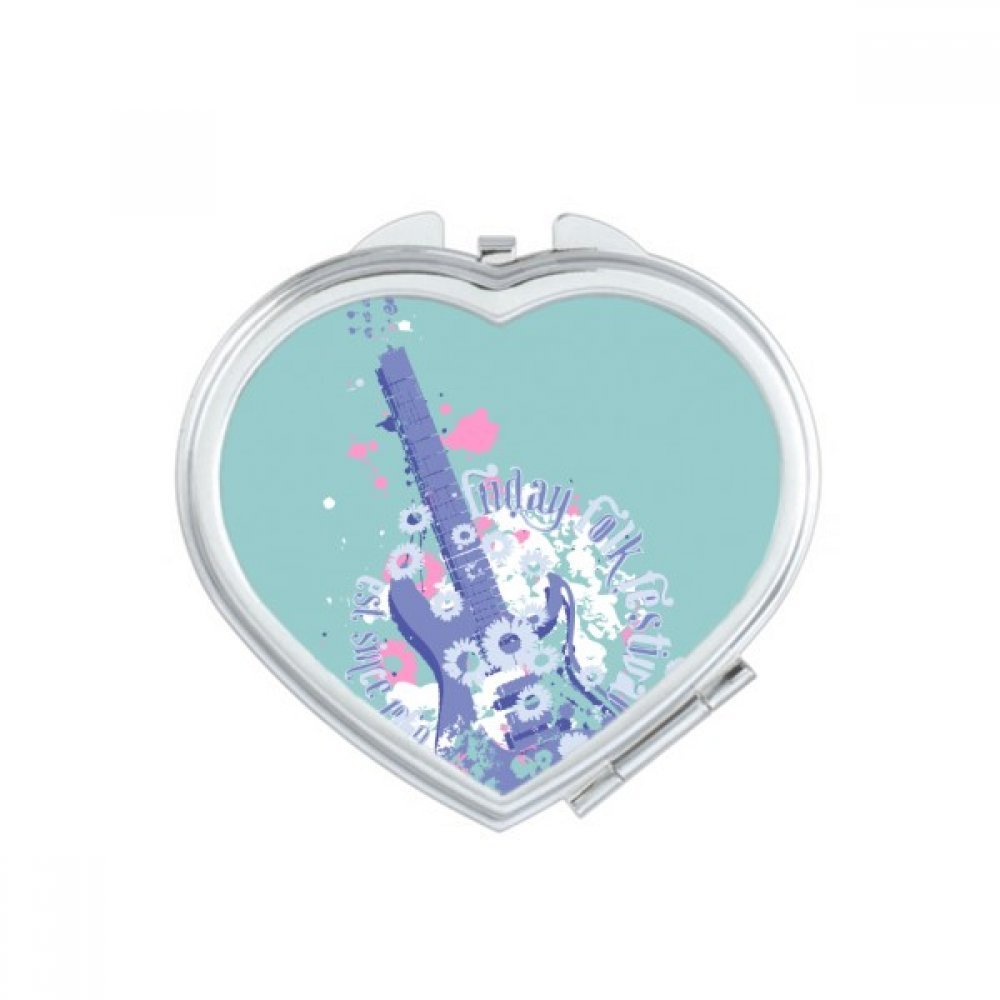 Miroir de poche à la main bleu motif cœur et casque musique mignon pour cadeau fille