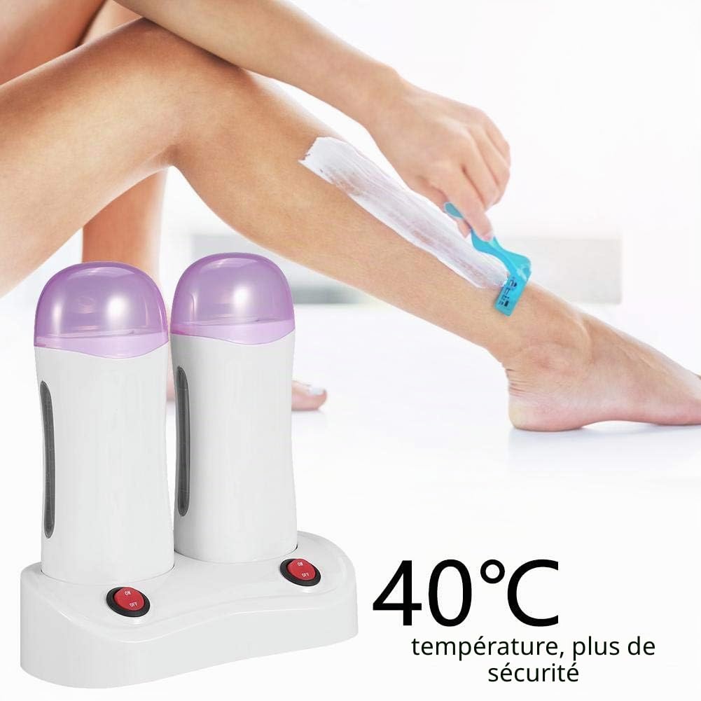 Appareil portable sur chariot à double réservoir pour l'épilation à la cire, idéal pour les bras, les jambes, les aisselles et le maillot. Conception non irritante, sûre et non toxique.