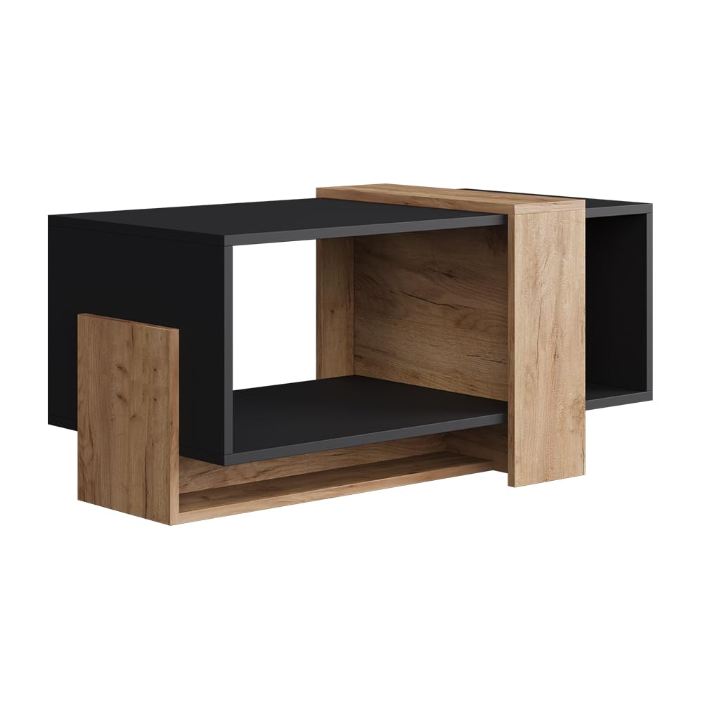 Vicco Couchtisch Aven, Anthrazit/Goldkraft Eiche, 91.8 x 49 cm | mit offener Ablagefläche zur Aufbewahrung von Alltagsgegenständen