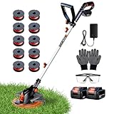 Electric Weed Wacker String Trimmer: Cordless Weed Eater 21V Battery Powered with 12' Cutting Width, Eco Friendly Grass Cutter Edger Lawn Tool (2 x 4.0Ah Batteries and Charger Include)