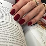 Christmas Dark Red Press on Nails Short Matte,KQueenest Acrylic Nails Press on with Solid Color Classic Fake Nails Set for Women Girls Daily Routine in 24PCS