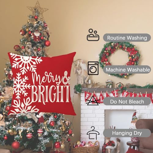 Image of PSDWETS Merry Christmas Pillow Covers 20x20 Set of 4 Christmas Decorations Santa Wreath Christmas Tree Claus Snowman Winter Holiday Decor Throw Cushion Case for Home