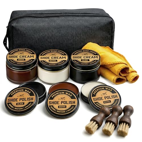 Eagle 13-Piece Shoe Polish Kit &ndash; Black, Brown & Neutral Shoe Wax & Boot Cream with Dauber Brushes...
