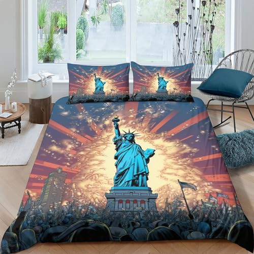 Housse de couette 3D Statue de la Liberté en microfibre premium King size - 2