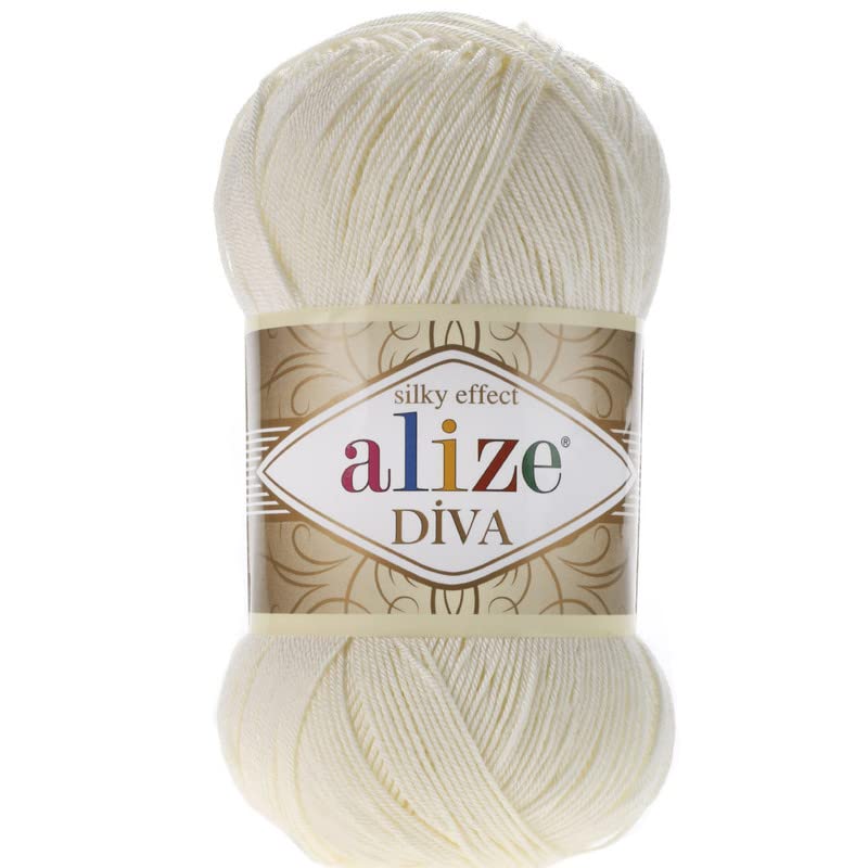 Diva Silk Yarn - Microfiber Acrylic Sport Weight - Lightweight & Soft for Crocheting & Knitting Scarves, Clothes & Crafts - 1 Skein 100g, 383 Yards, Fingering Weight 14 WPI 383 Stone