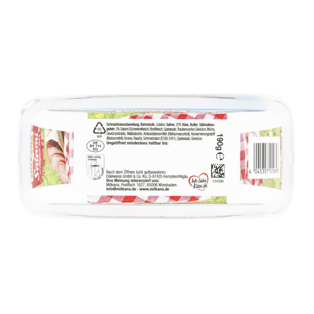 Milkana Schmelzkäse Salami Frischkäse käse 190 gramm X 4 STÜCK [Frischegarantie]