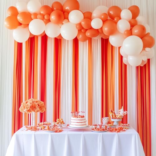 Image of 8 Crepe Paper Streamers, 656ft Pack of Red White & Orange Party Decorations | Each roll is 82 ft long and 1.8 Inch wide ideal for Birthday Party Decor, Anniversary Parties and Valentine's Day