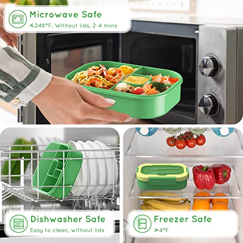 Image of Bento Lunch Box Leakproof 44oz Kids Lunch Box Containers with 4 Compartment, Bento-Style Lunch Bento Box with Cutlery, Reusable Kid Back to School Meal /Snack Packing BPA Free (Green)