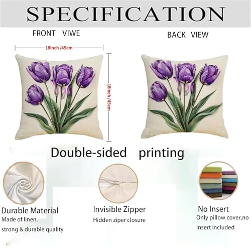 Housse coussin 70x70cm étanche anti-tache en lin violet pour canapé