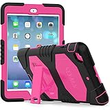 iPad Mini 1 2 3 Case for girl , SEYMAC Three Layer Heavy Duty Soft Silicone Hard Bumper Case Built-in-stand Durable Protective Case for iPad Mini (Black/Pink)