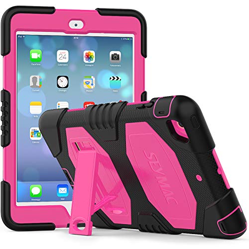 iPad Mini Case, SEYMAC Three Layer Heavy Duty Rugged Soft Silicone Hard Bumper Shockproof Protective Case with Stand Compatible with iPad Mini 1st/ 2nd/ 3rd Gen(Black/Pink)