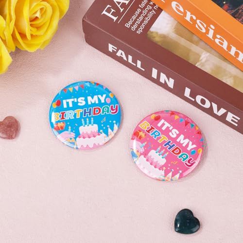 2pcs Happy Birthday Badge Pins, 2.28 Inch Diameter It’s My Birthday Button Pin Boys Girls Brooch Cute Badge for Women Men Gifts Party Decorations Supplies (Pink & Blue)3
