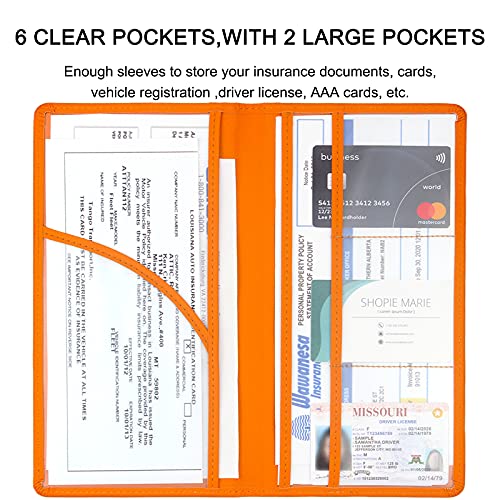 Image of LumiMokki Premium Car Registration & Insurance Card Holder with Magnetic Shut, Vehicle Glove Box Car Organizer - For Documents, Cards, License (Orange)