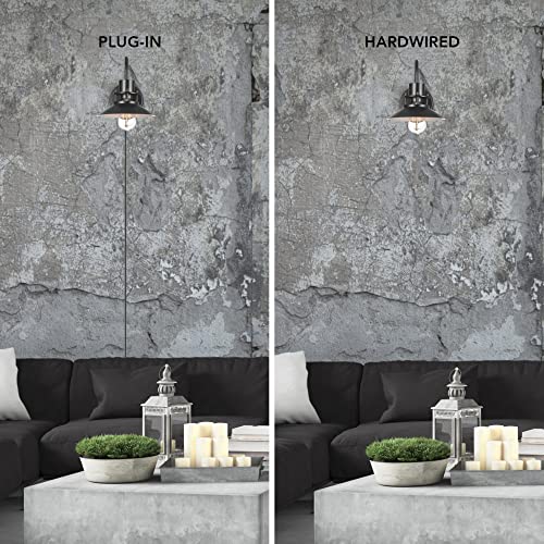 Image of Globe Electric Wren 1-Light Plug-in or Hardwire Wall Sconce, Matte Black, 6ft Black Braided Fabric Designer Cord, in-Line On /Off Rocker Switch, Bulb Not Included