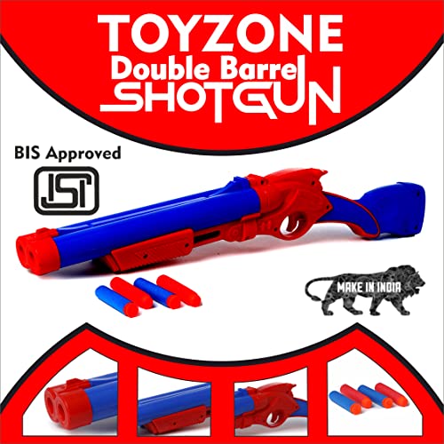 Image of Toyzone Superman Double Barrel Shotgun-58823 | Foam Blaster Double Barrel Gun | Safe and Long Range | Lock & Load Pump Action | 5-Play Shotgun Shells with Gun | Shotgun Boomstick | Pull & Action ProShot | For Kids, Teens, Adults