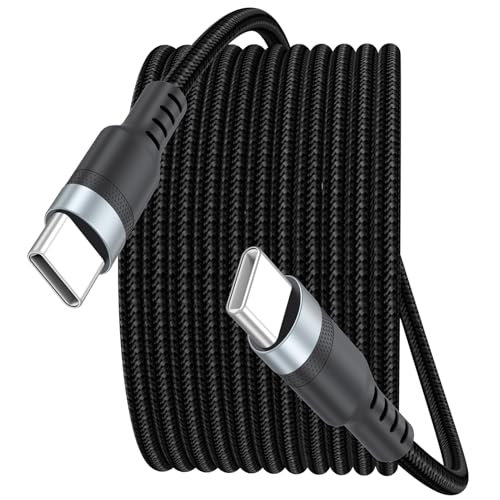 15ft USB C Cable Fast Charging 60W Long USBC to USB-C Charge Cord 15 Foot Type C 2.0 480Mbps Data Transfer Black Braided Male for iPhone 17/16/15 Galaxy S25/24/23 Security Camera PS5 Xbox