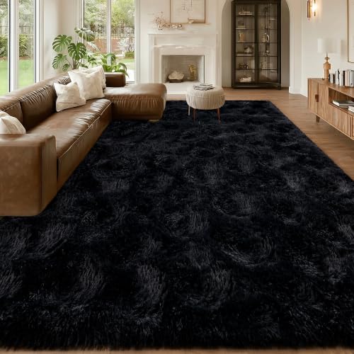 Image of Mugorn 8x10 Area Rugs for Living Room, Large Fluffy Black Rugs for Bedroom | Soft Carpet Shag Kids Room Rug, Non-Slip Fuzzy Rugs Indoor