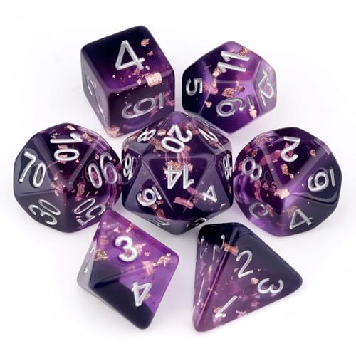 Haxtec DND Dice Set 7PCS Polyhedral D&D Dice for Roleplaying Games, Purple Black Gold Foil Resin Dice with Velvet Pouch for Dungeons and Dragons, Great DND Gift for Gamers & DM Masters