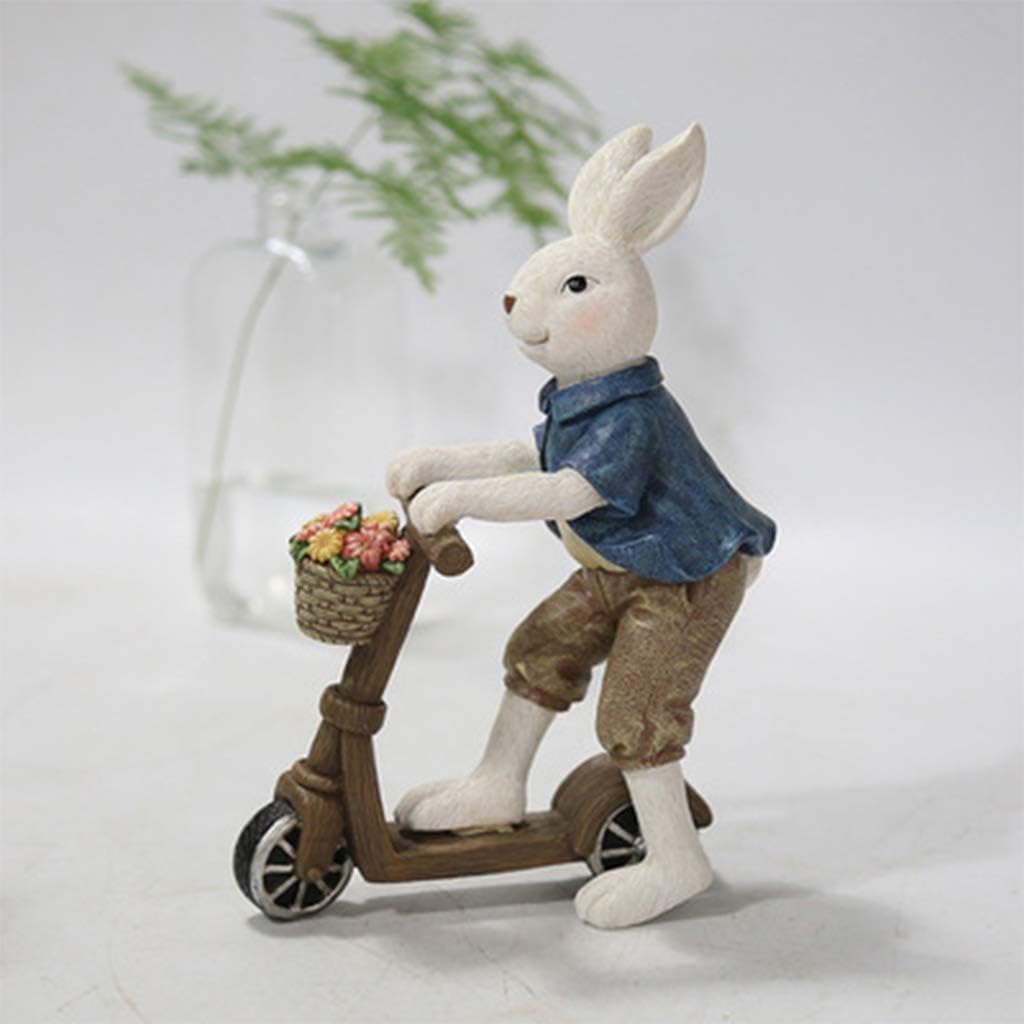 Riding Bunny Couple Ornaments Spring Easter Decoration Micro Landscape Figurine Resin Miniature Fairy Garden Decoration