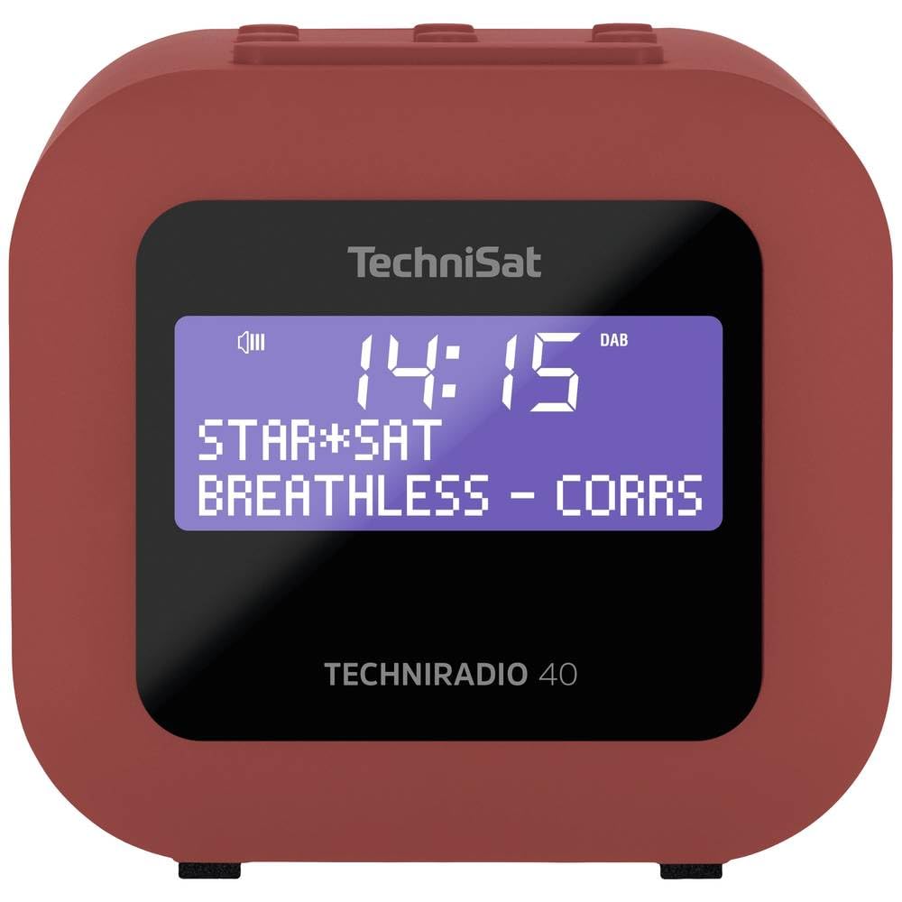 TechniSat TECHNIRADIO 40 - DAB+ Radiowecker (DAB, UKW, Wecker mit zwei einstellbaren Weckzeiten, Sleeptimer, Snooze-Funktion, dimmbares LCD Display, USB Ladefunktion) rot