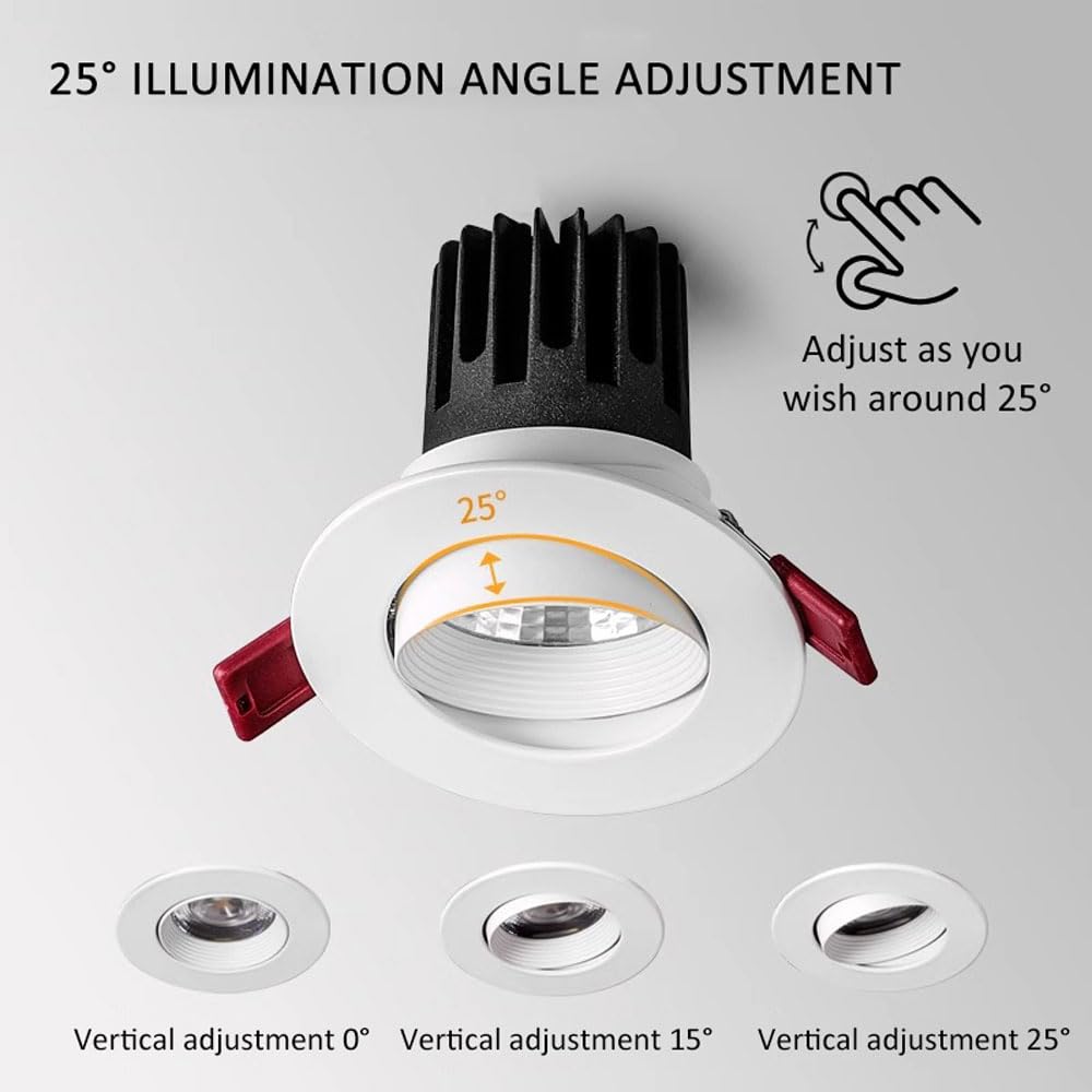 Paquete De 15 Focos Led Empotrables COB De Ángulo Ajustable De 3W/7W/15W/25W, Focos Led Empotrables Profundos Antideslumbrantes para Techo De Sala De Estar, 3000K/4000K/6,6000k-25W
