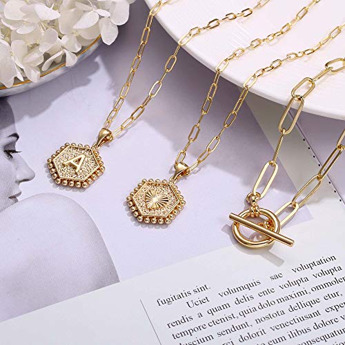Dainty Layered Initial Necklaces For Women, 14K Gold Plated Paperclip Link Chain Necklace For Women Dainty Hexagon Letter Pendant Initial V Necklace Choker Necklaces Gold Layering Necklaces For Women #TOP6