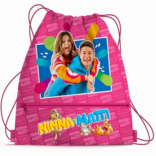 NINNA e MATTI Sacca Zaino con Lacci Ufficiale - Zainetto Bambini per Scuola, Sport e Tempo Libero - 40x34cm