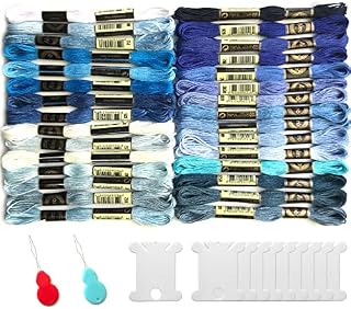 Oaixuilhy 30 Skeins 8.8 Yard Embroidery Floss Cross Stitch Threads Friendship Bracelets Floss with 10 Floss Bobbins and 2 Needle Threader (Blue)