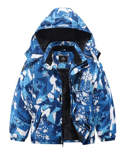 Image of Kid's Ski Jacket Waterproof Winter Coat Boy's and Girl's Fleece Snowboarding Jackets with Detachable Hood