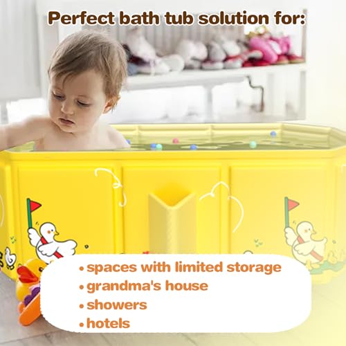 Portable Collapsible Baby BathTub with Dual Drain Holes, Foldable Design, Thickened Bottom for Added Comfort, Space-Saving & Easy to Clean (Age 1+)