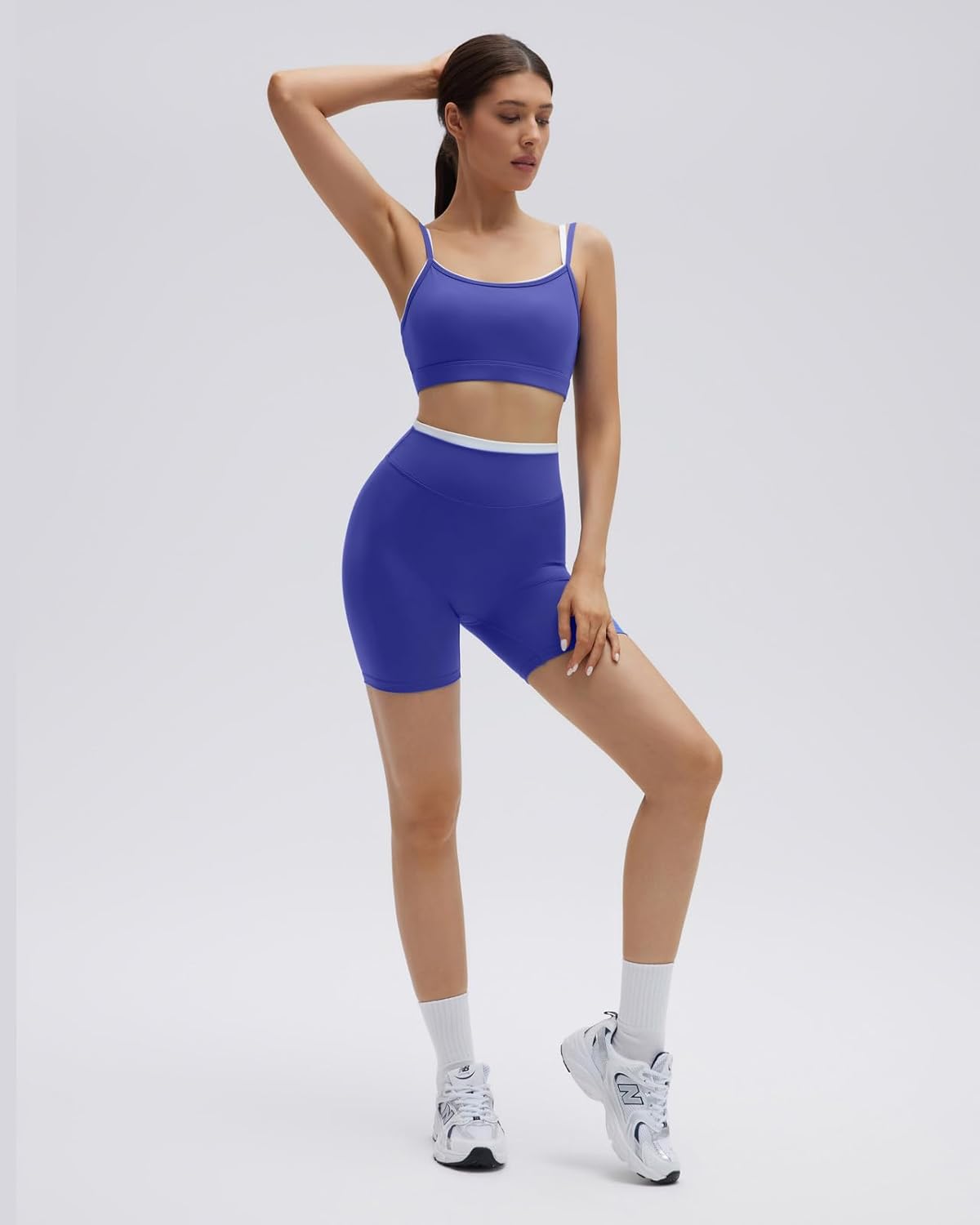 SUUKSESS Women 2 Pieces Workout Sets Padded Spaghetti Straps Camis High Waist Biker Shorts - Image 2