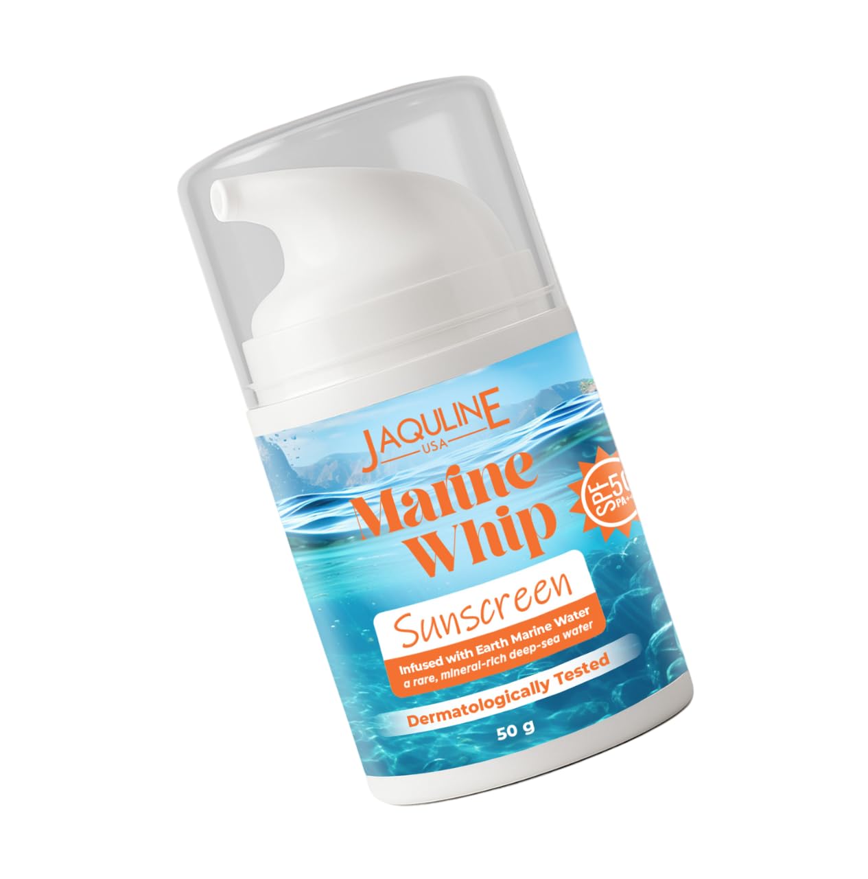 JAQULINE USA Marine Whip Sunscreen SPF 50 | Ultra-Light, Hydrating Mousse | Broad Spectrum UVA/UVB Protection | Infused with Mineral-Rich Earth Marine Water | 50g