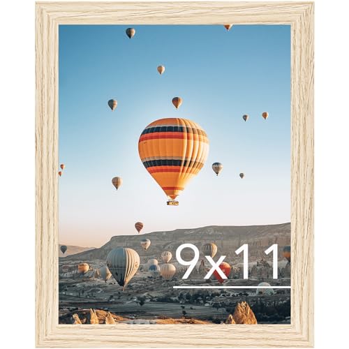 Image of JCJMY 9x11 Picture Frame for Wall Hanging or Tabletop, Wall Mounting Horizontally or Vertically, 9 x 11 Wall Gallery Poster Photo Frame with Shatter Resistant Plexiglass, Natural