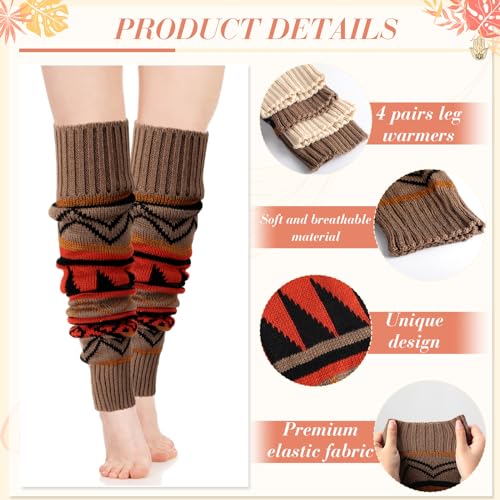 Image of 4 Pairs Boho Knit Leg Warmers for Women, Thick Boot Cuffs, Footless Long Bohemian Winter Leg Warmers for Girl, 2 Colors