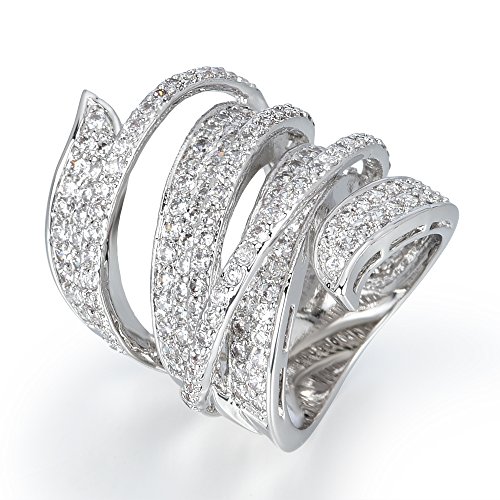 Jewelry Rhodium Plated Cubic Zirconia Wide Band Cocktail Ring2