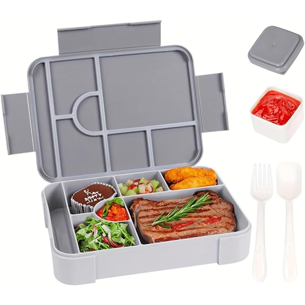 CTRLZS Bento Lunch Box, 1330ML Leak-Proof Bento Box for Adults, Food Container with 6 Compartments and Cutlery Set