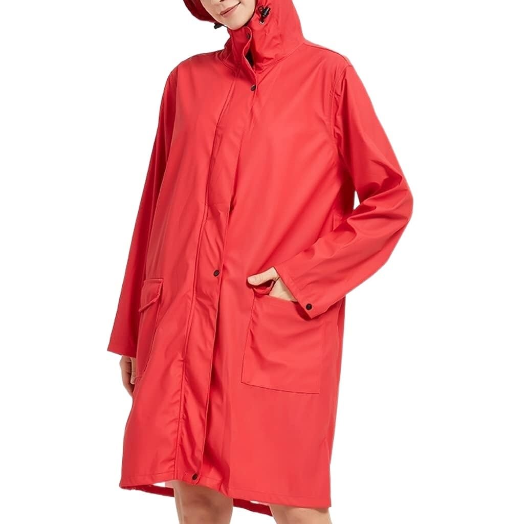 Regenmantel Regencape Regenmantel, Cooler Roter Windjacke-Mantel, Verdickter Und Langer Regenponcho Für Damen, Outdoor-Wandern Regenrock Regenponcho