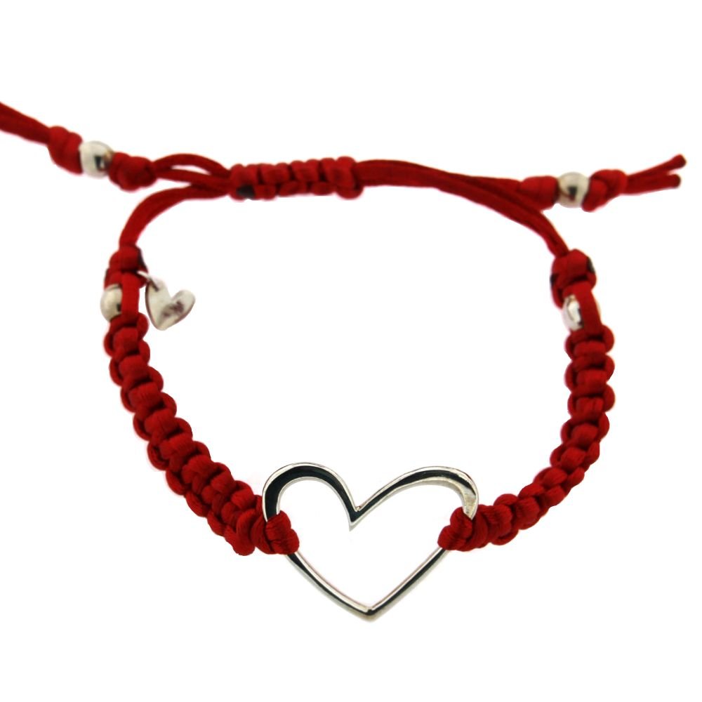 Agatha Ruiz De La PradaSilver Products Sterling Silver Large Open Heart red Cord Adjustable Bracelet. Sizes 6 to 8 Heart 1 inch