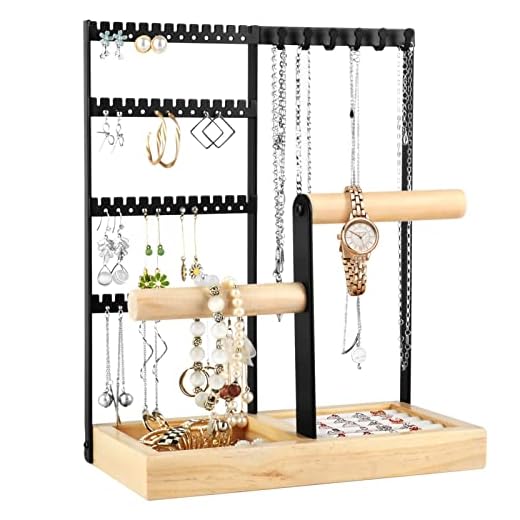Fenghome Schmuckständer, Mehrschichtige Schmuckhalter Kettenhalter kettenständer Ohrringhalter Ohrring Aufbewahrung für Ringe Ohrringe Armbänder Uhren und Accessoires (Schwarz)