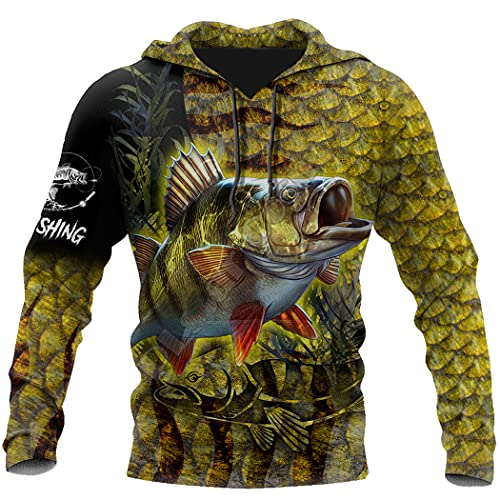 Pull pêche à la perche jaune 3D sweat unisexe pour sortie nature