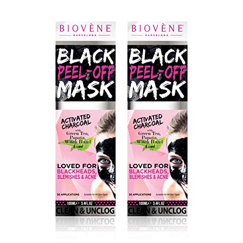 BiovÃ¨ne Black Peel-Off Mask, 3.4 oz Tube, Black Face Mask to Combat Acne, Blemishes and Blackheads with Activated Charcoal, Aloe Vera, and Green Tea (Pack of 2)
