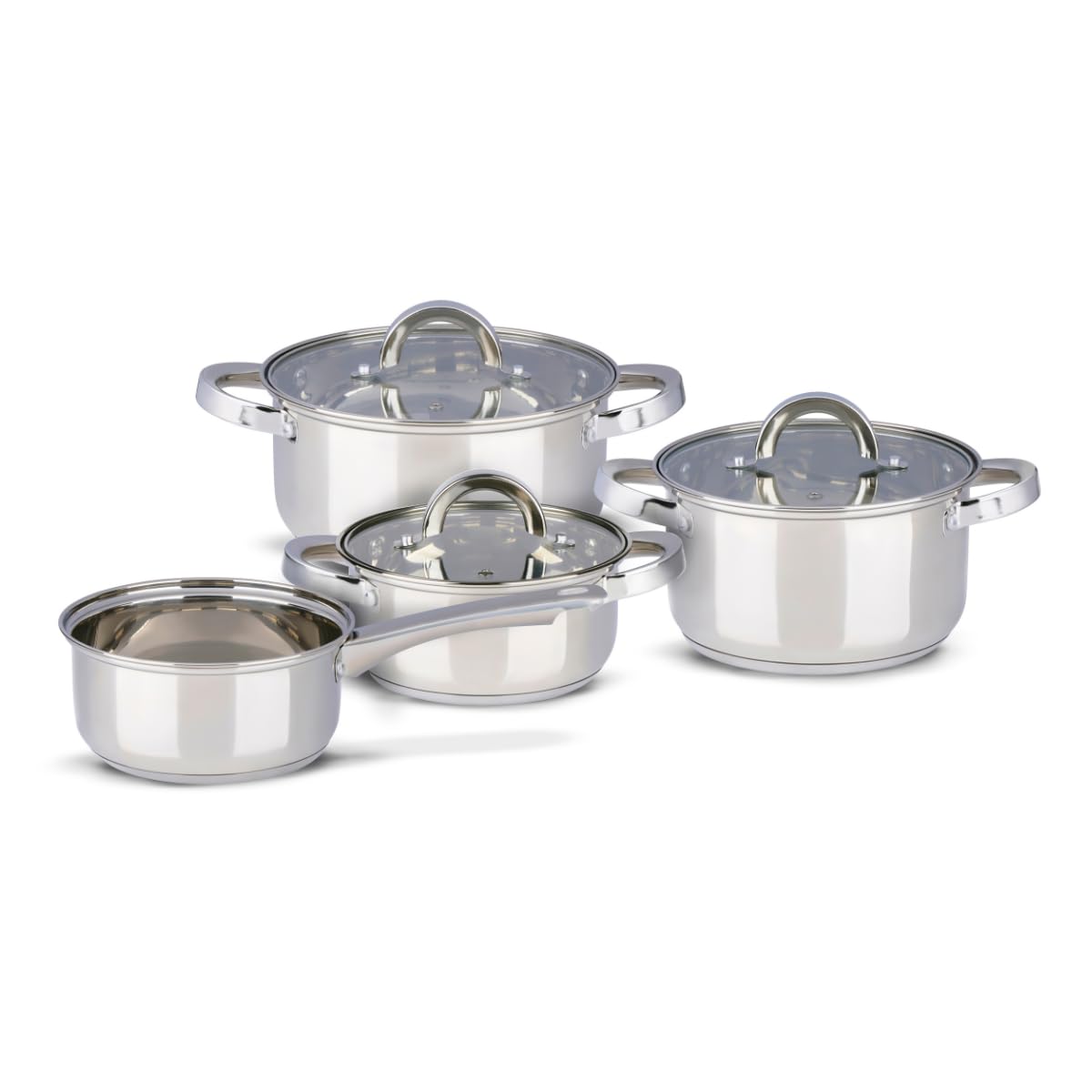 Alpina Set di pentole a induzione 4 pezzi – pentole in acciaio inox con coperchi in vetro – Set pentole per tutti i fuochi – pentole a induzione – utensili da cucina in acciaio inox