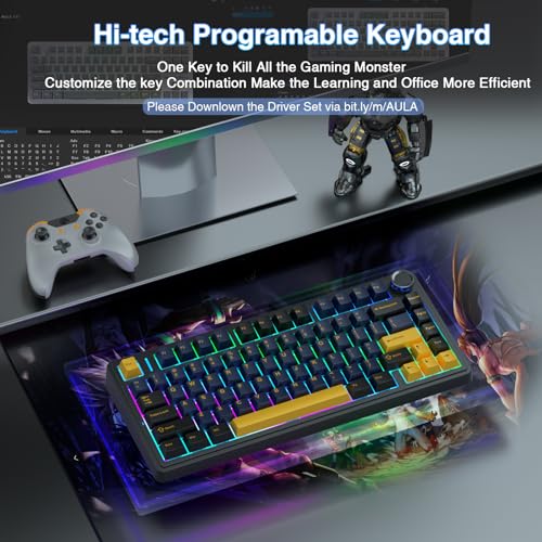 Image of Aula F75 75% Wireless Mechanical Keyboard | Hot Swappable | Pre-lubed Linear Switches | RGB Backlit | 2.4GHz /Type-C /Bluetooth Gaming Keyboard (Thunder Black, Graywood Switch)