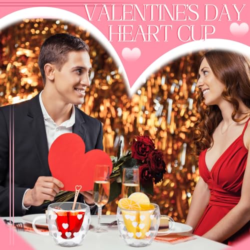 Filltouch WEN-FILLTOUCH-232 4 Pcs Heart Shaped Mug Heart Shaped Double Wall 24Oz Insulated Glass Coffee Mug Cup thumb #2