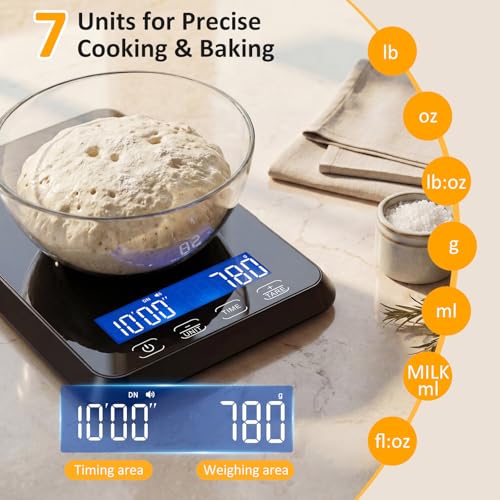 Letron Food Scale, 33 lb / 0.1 oz High Precision Kitchen Scale for Sourdough Bread, Built-in 7 Units, Timing & Tare Function, Rechargeable Digital Kitchen Scale for Food, Baking, Cooking - Image 4