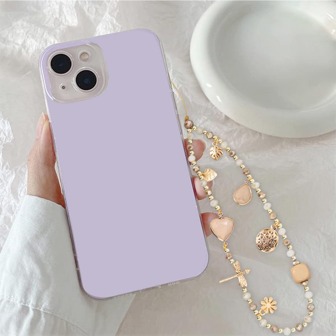 Cordon de téléphone Portable avec Bijou et dragonne en Cristal Beige Anti-Perte - étui Pendentif chaîne, 1 pièce.