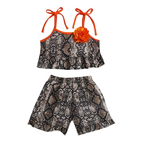 Image of Hopscotch Girls Polyester Animal Print Top and Short Set in Brown Color