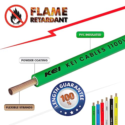 Image of KEI WIRES & CABLES Homecab 1 sqmm 1 Core 99.97% Pure Copper Conductor Flame Retardant House Wire PVC Insulated Cable for Domestic & Industrial Electrical Wiring (Green, 180 Meters)