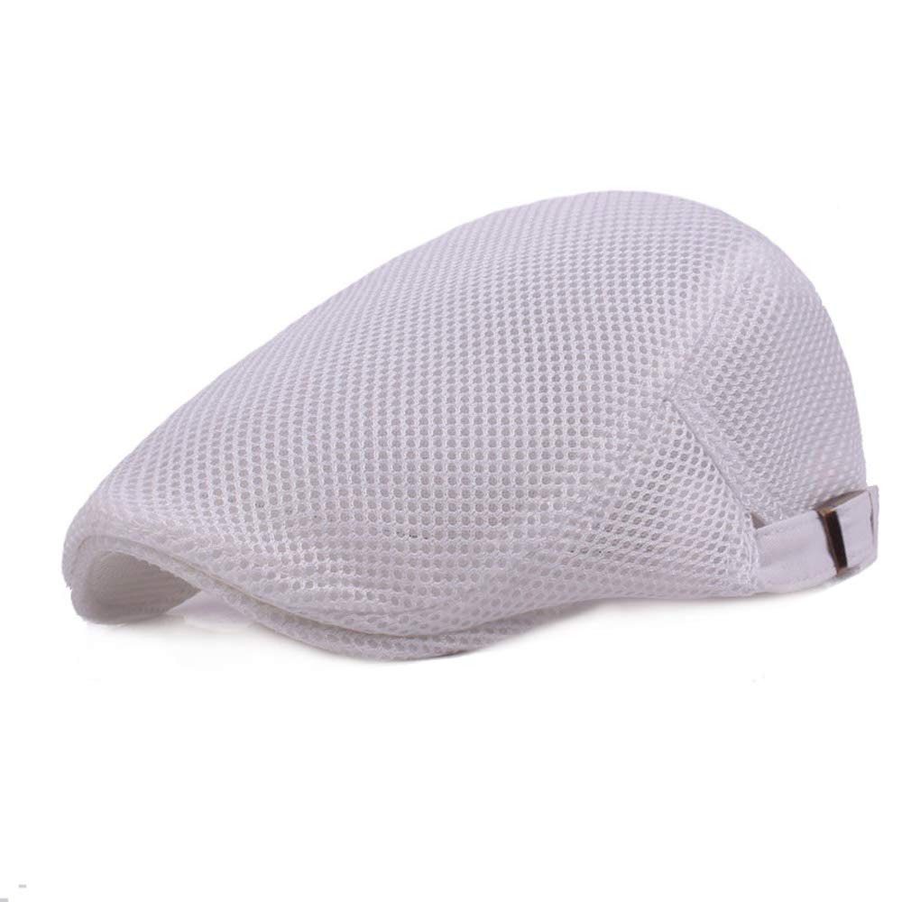 Yanjay Store Men's White Mesh Summer Newsboy Beret Hat Breathable Ivy Cap Cabbie Flat Hats (White)